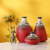 'Madhubani Jungle' Pink Terracotta Oblong Flower Vase, Terracotta Decorative For Home Decor Earthen Flower Vases Pots For Home & Office (Set Of 3)