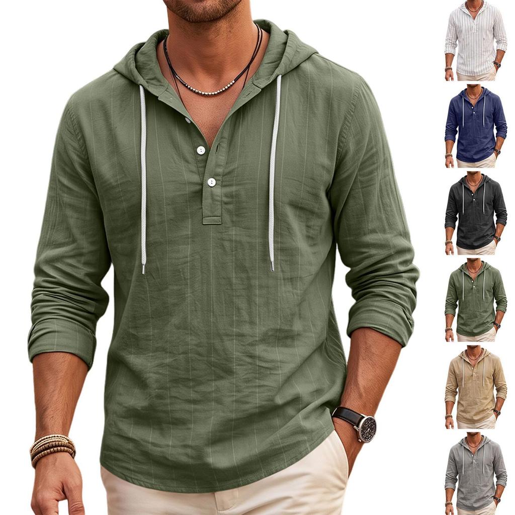 Men's Linen Half-Zip Hoodie Long Sleeve Oversized Casual Breathable Sweatshirt