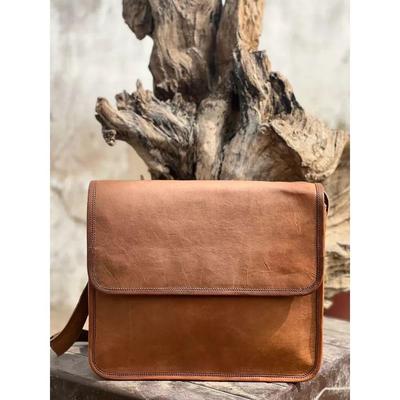 Bolsa de couro masculina mensageiro marrom bolsa de ombro genuína para laptop vintage