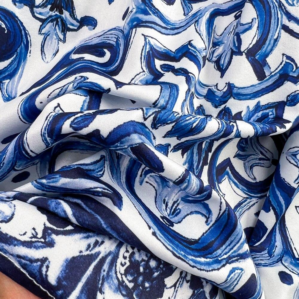 Fashionable Suit Female Casual Celadon Print Concord Vest + High Waist Shows Thin Big Set Skirt Two Pieces