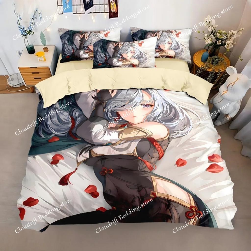 Japanese Genshin Impact Bedding Set Kamisato Ayaka Duvet Cover Pillowcase For Kids Boys Fashion Home Textileextile