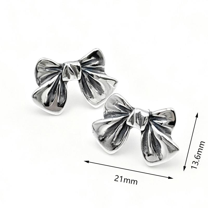 Высококачественные Окисленные Тайские Стерлинговые Серебряные Серьги-Гвоздики с Бантиком S925 для Женщин 925 Silver
