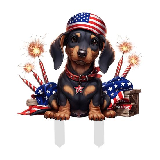 4th of July Decorative Garden Stake Patriotic Sausage Dog Yard Sign Independence Day Lawn Patio Sign for Memorial Day Outdoor Decor