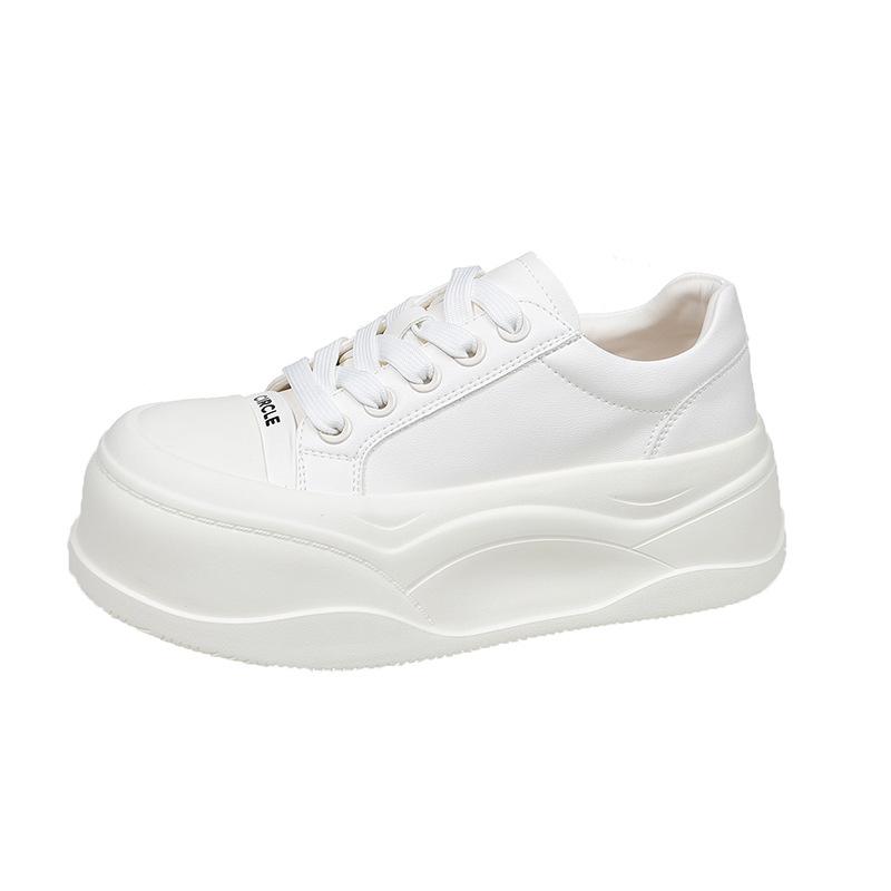 

Кожаные толстоподошвенные увеличивающие рост маленькие белые туфли 2025 весна новые туфли-буханки с большой головой интернет-знаменитость нежные универсальные повседневные кеды 40 белый