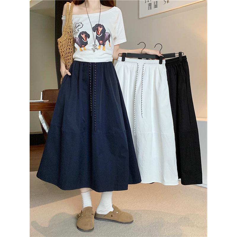 Women s Plus Size High Waist A-line Skirt - Summer Style, Tummy Covering, Slimming Fit, Pear Shape, White Plus Size 3XL белый