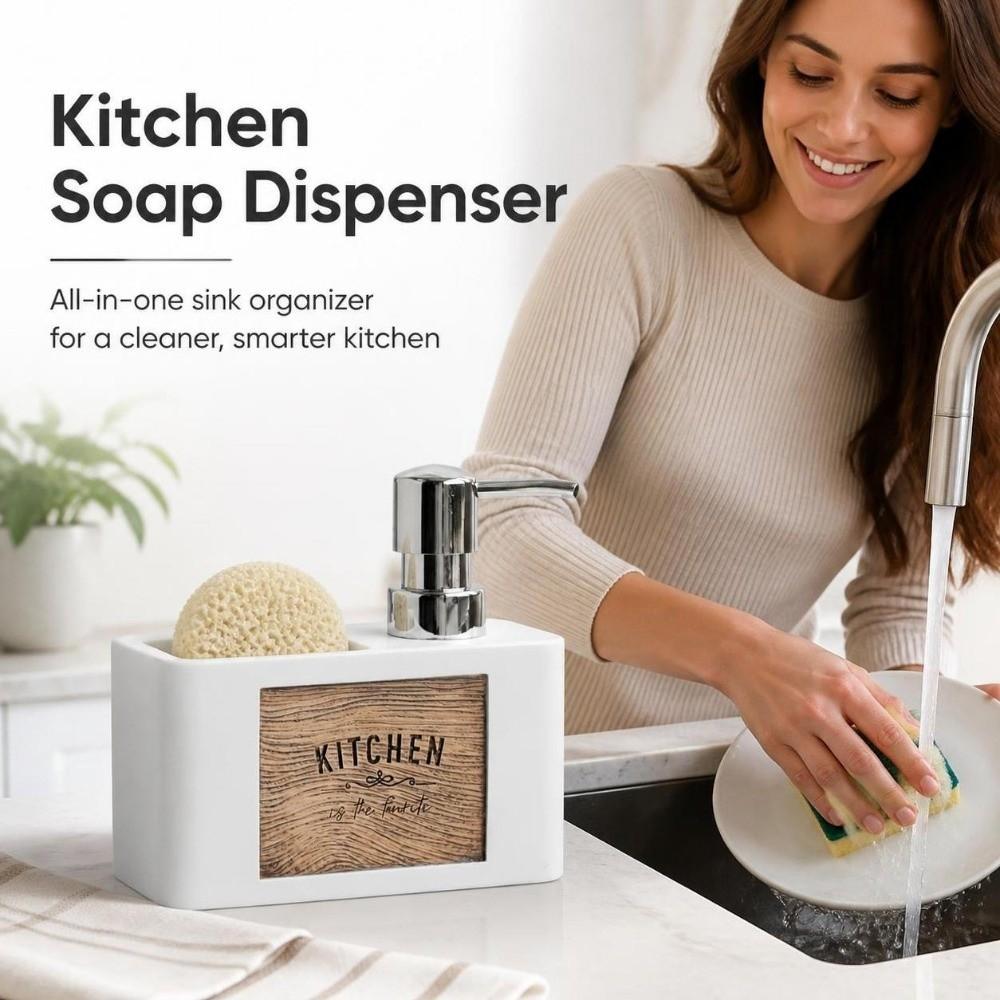 with Sponge Holder Kitchen Soap Dispenser Refillable Bathroom Hand Wash Bottle Restaurant