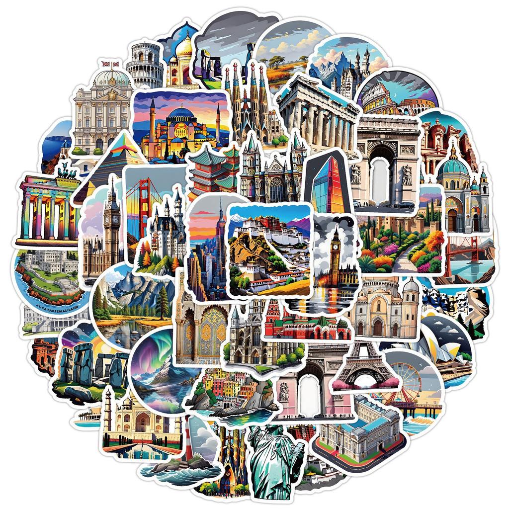 50 Stück Europäische Reise-Serie Graffiti-Aufkleber Wasserbecher Handy Computer Wasserdichte Dekorations-Aufkleber Reise-Aufkleber