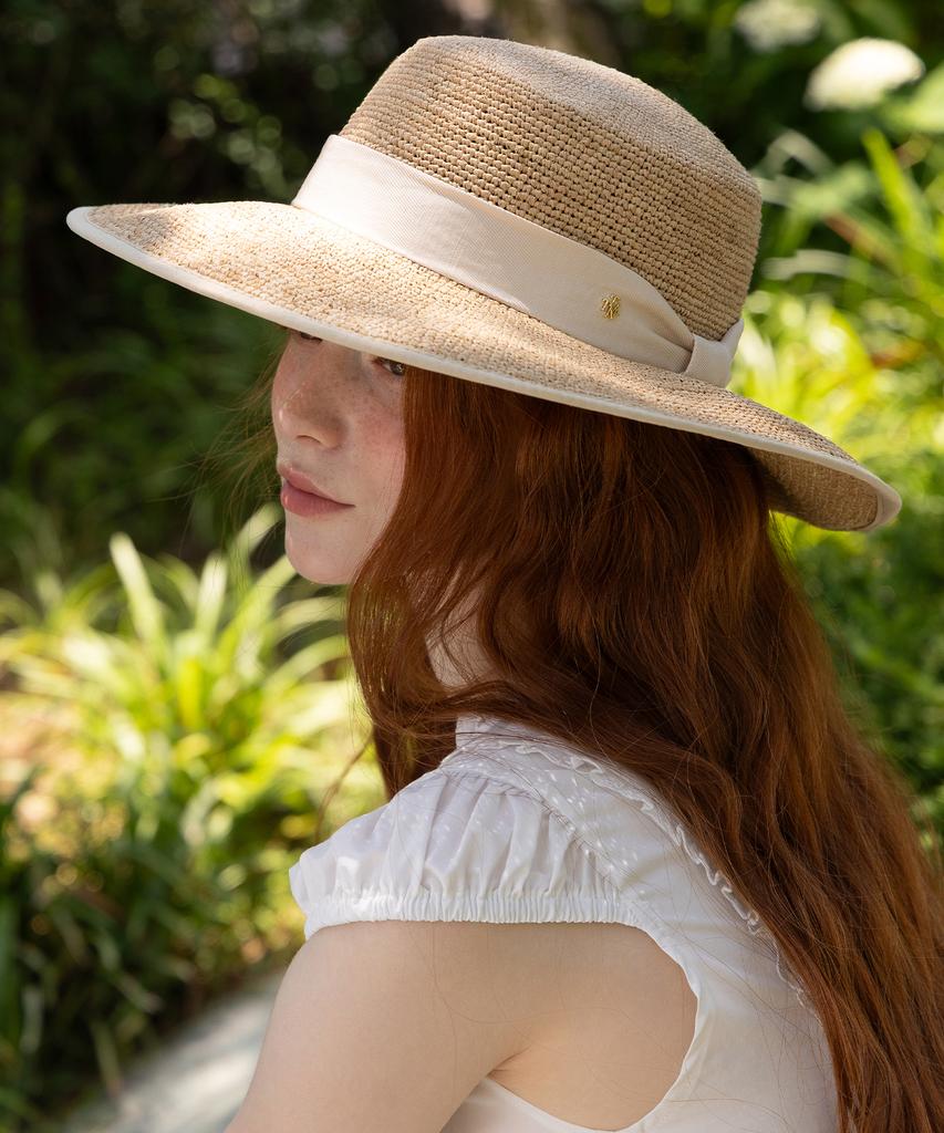Tatiana Mirette Ribbon Band Natural Raffia Boater Hat Ht8201 Ivory