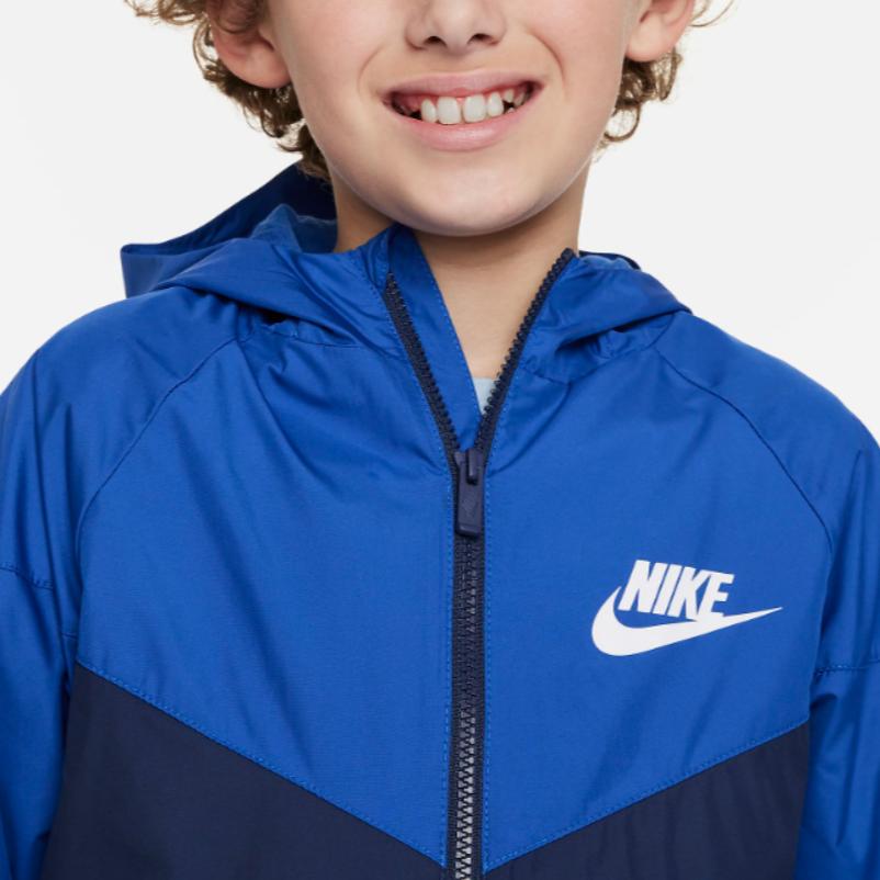 Nike Sportswear Windrunner Logo Print Color Block Hooded Jacket Kids Jacket Navy-Blue FN8757-480