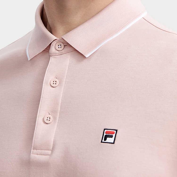 Fila Solid Color Breathable Casual Knit Polo Shirt Men Tops Pink F51M421102F-LP