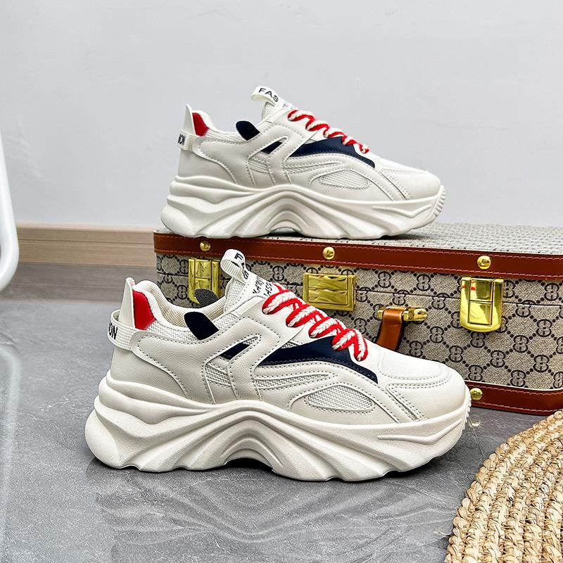 Женские легкие нескользящие кроссовки. Кроссовки на платформе со шнуровкой. Дышащие — фото 3