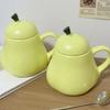 Keramický hrnek ve tvaru hrušky s víčkem Roztomilý vtipný hrnek na kávu a čaj se smějící tváří 450 ml Pohodlné ucho Nápojový hrnek Dárek k narozeninám Domácí dekorace