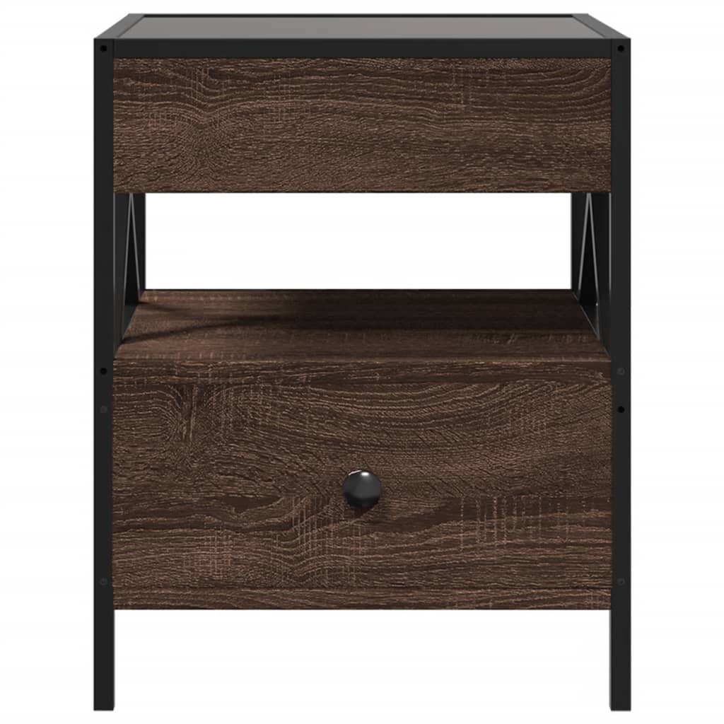 Nightstand with Infinity LED Brown Oak Effect 40 x 40 x 51 cm