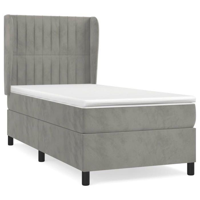 3129303 vidaXL Divan Bed and Mattress Light Grey 90x190 Cm Velvet