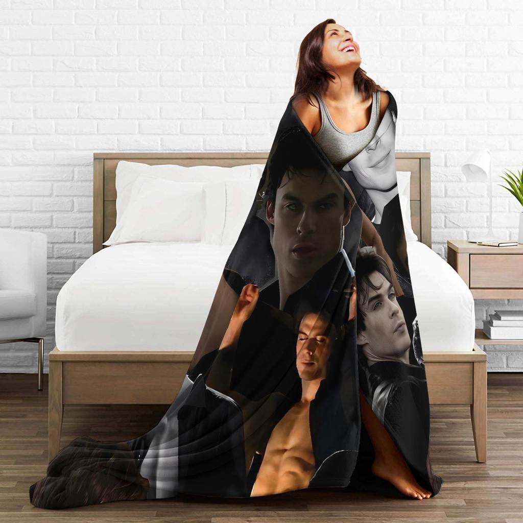 The Vampire Diaries Damon Salvatore Horror Blanket Airplane Travel Flannel Throw Blanket For Outdoor Warm Soft Design Quality
