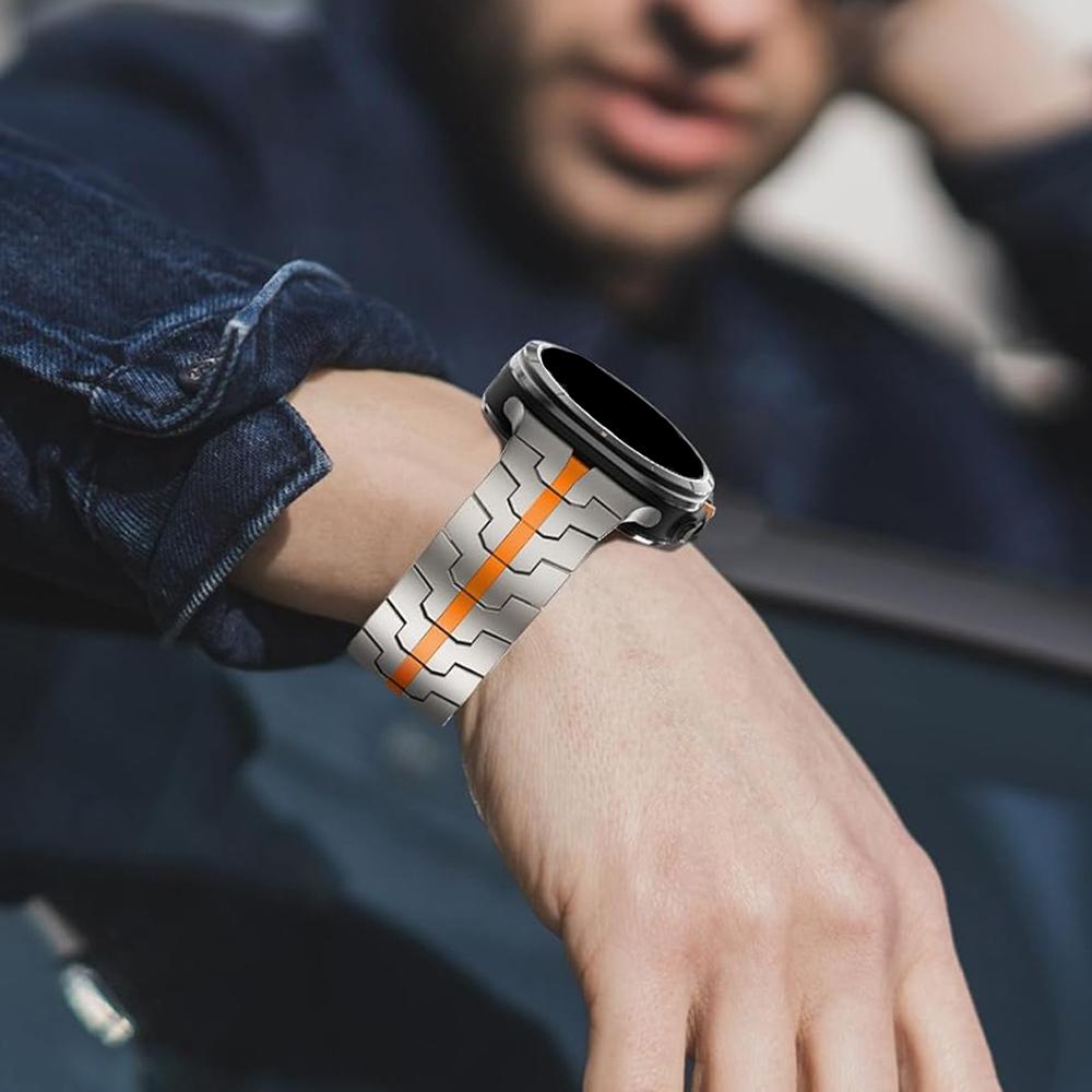 Schwarz Orange Edelstahlarmband für Samsung Galaxy 8 Classic 46mm Ultra 2025 Metallarmband für Galaxy 8 44mm 40mm Ultra 47mm