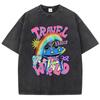 Damen Baumwolle Gewaschene T-Shirts Mode Locker O-Ausschnitt T-Shirts Die Ankunft von Aliens Druck Kurzarm Sommer Damenbekleidung