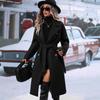 Women's Long Trench Coat with Double-Breasted Design and Belt