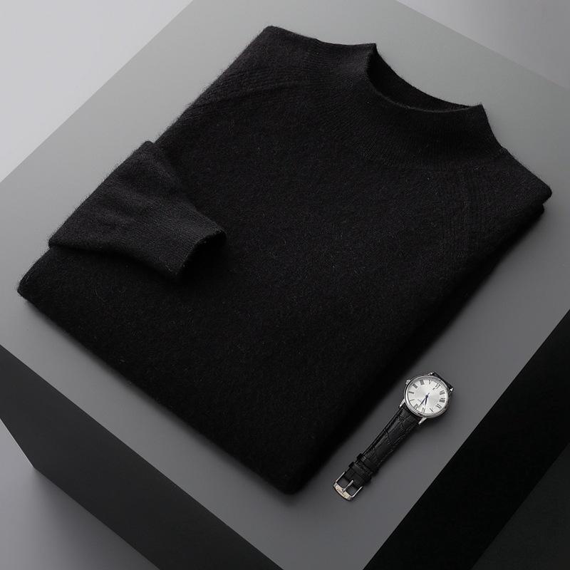 Men's Solid Color Cashmere Raglan Sleeve Sweater - Fall/Winter Half-High Neck, Versatile and Pure.