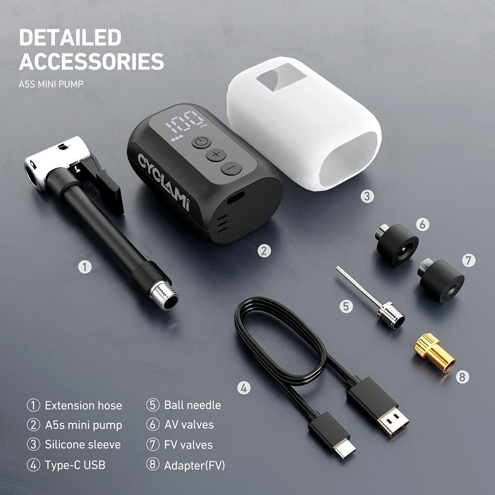 100PSI Mini Portable Air Pump USB Rechargeable Cordless Bicycle Tire Inflator Presta Schrader Valve Pump MTB Bike Accessories