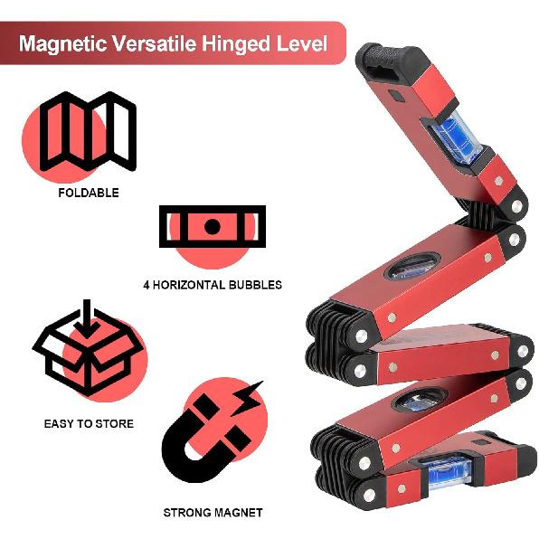 Folding Level, 5 Sections Foldable Level Measuring Woodworking Tool for Various Corners Stairs,Accurate Multi-Angle Measurement Magnetic Aluminum