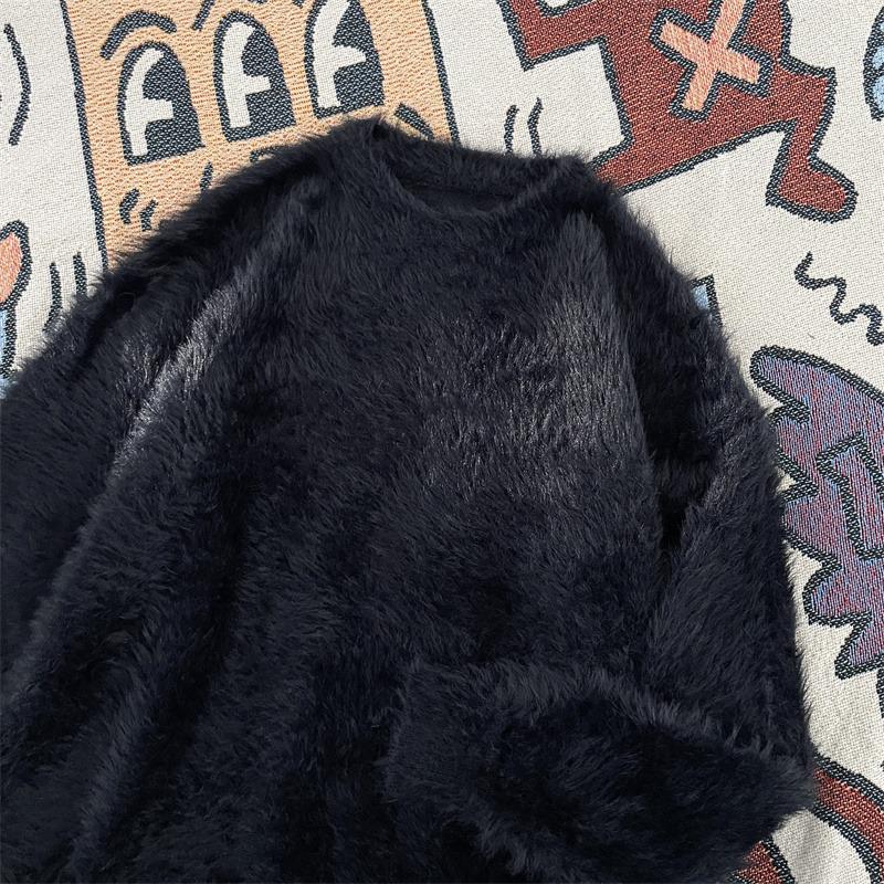 Men's Trendy Soft & Fluffy Knit Sweater - Solid Color, Lazy Style, Thickened for Autumn/Winter