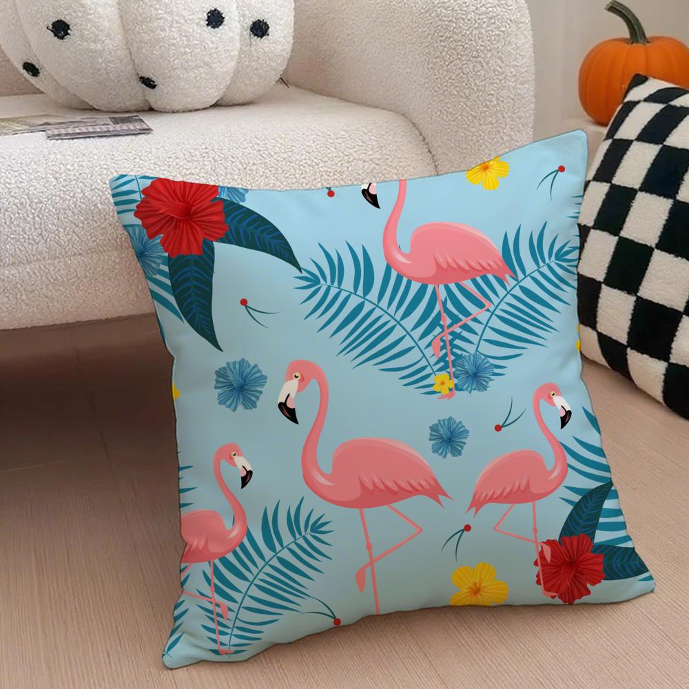 Forest Flamingo Palm Leaves Plant Pattern Art Cushion Cover Throw Pillow Cover Hidden Button Durable Polyester Chair Cushion