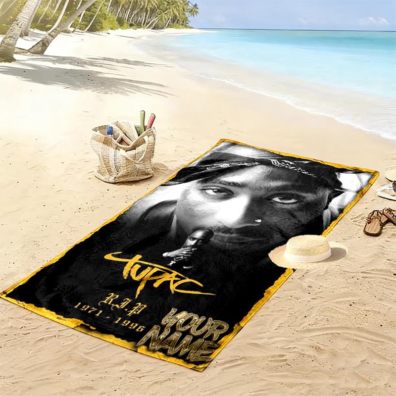 Name Custom Tupac Print Beach Towel, Large Soft Quick Dry Towel for Beach Camping Swimming