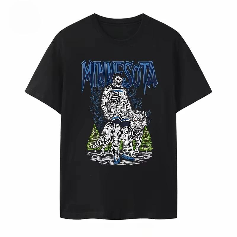 2026 Nuova T-shirt Timberwolves Edwards No. 5 T-shirt Grafiche in Jersey Stampate da Uomo e da Donna Manica Corta Streetwear