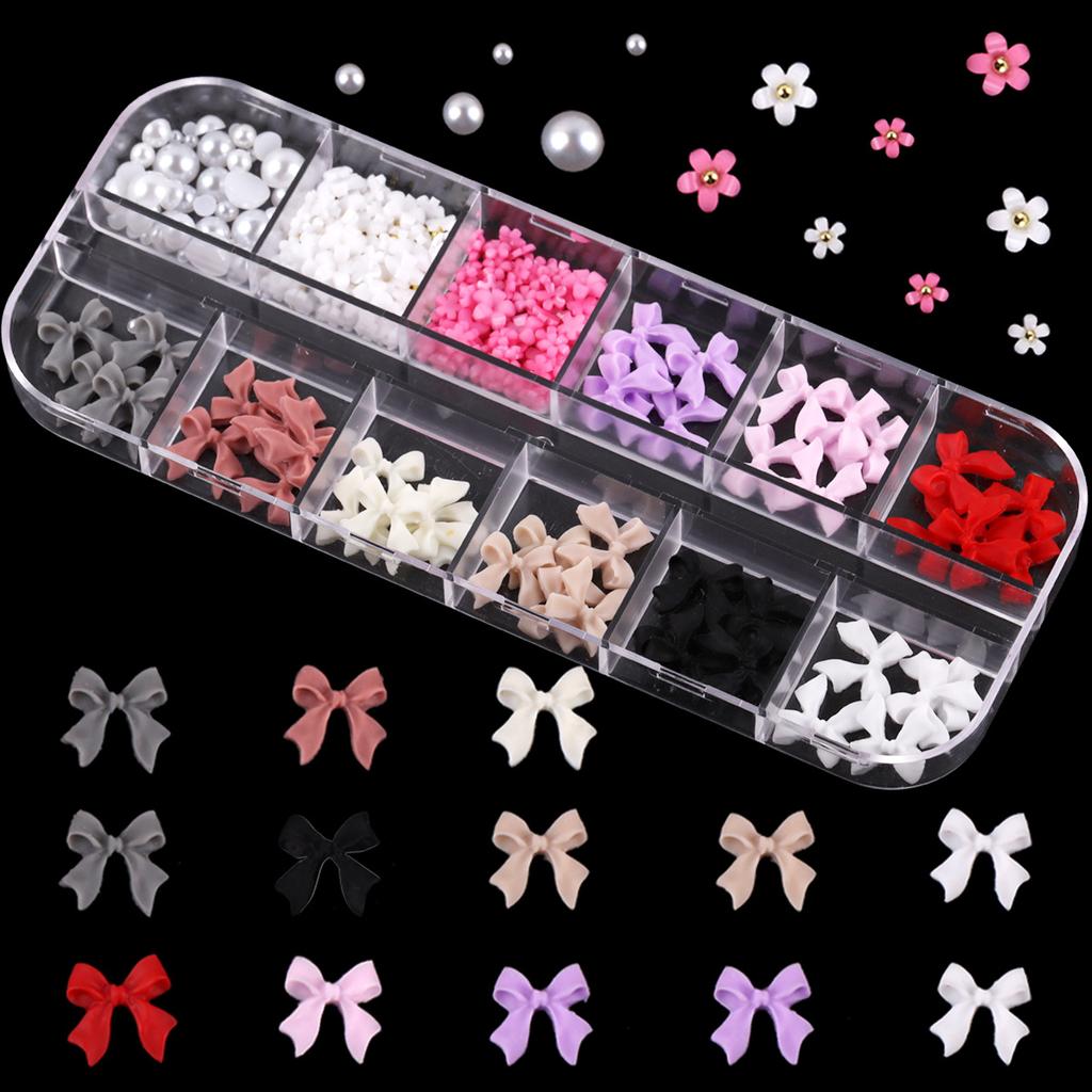 12-Grid Box Nail Art Resin Bow Streamer Ballet Alloy Butterfly Jewelry Diy Accessories