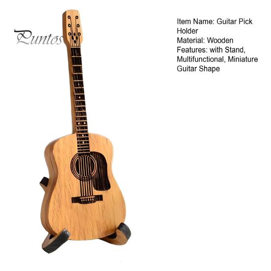 Wooden Pick Storage Guitar Holder with Stand, Plectrum Display Musician Desk Decoration Miniature Shape, Organizer for Lovers Box