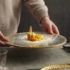 Gold Border High End Dining Plates Creative Light Luxury Ceramic Plate Retro Restaurant Steak Flat Tray Household Tableware