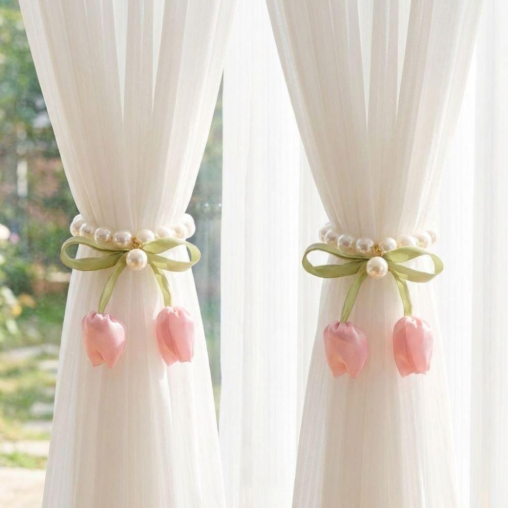Exquisite Flower Pearl Curtain Buckle Romantic Curtains Tie Rope Tulip Curtain Straps  Dining Room