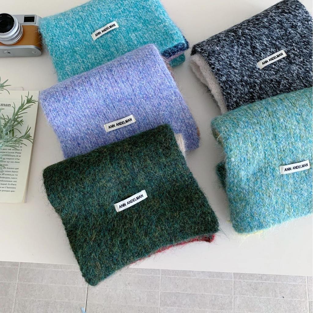 Korean version ins advanced sense color matching knitted scarf women's autumn and winter new soft waxy warm versatile couple scarf