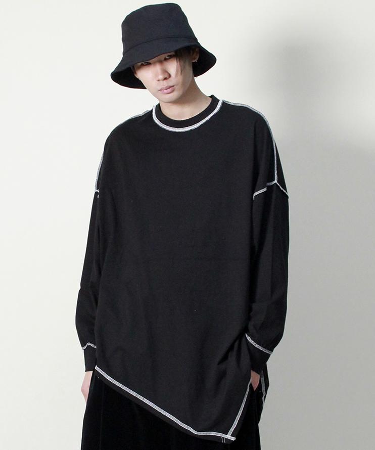 Deumakeu Asymmetrical Oversized Unbalanced Long Sleeve T-Shirt Black