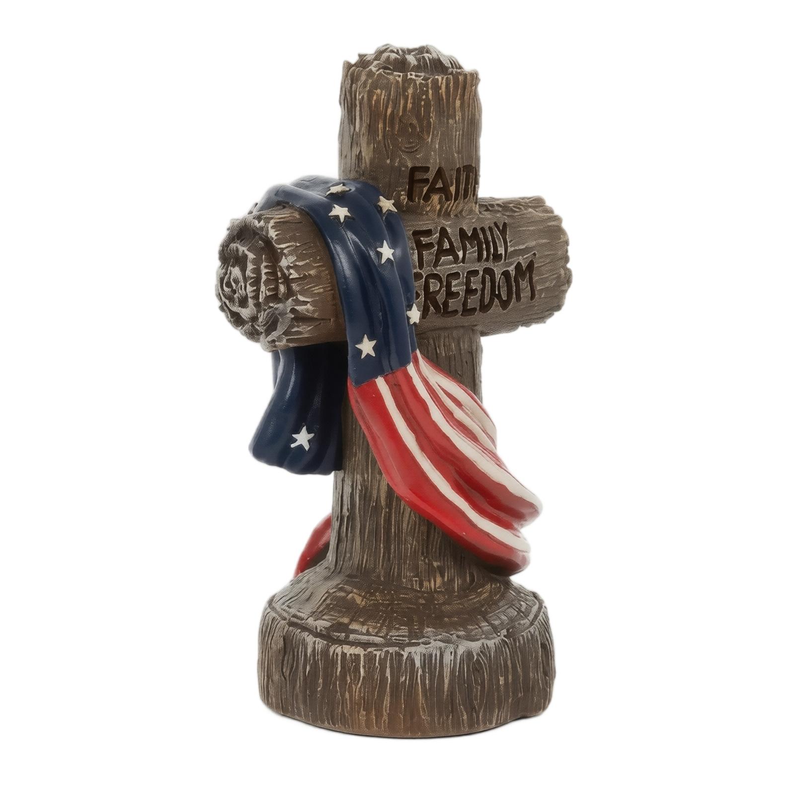 

15cm Glowing Cross Statue Religious Sculpture Faith Family Freedom Symbol Home Decor Indoor Display Figurine One Size