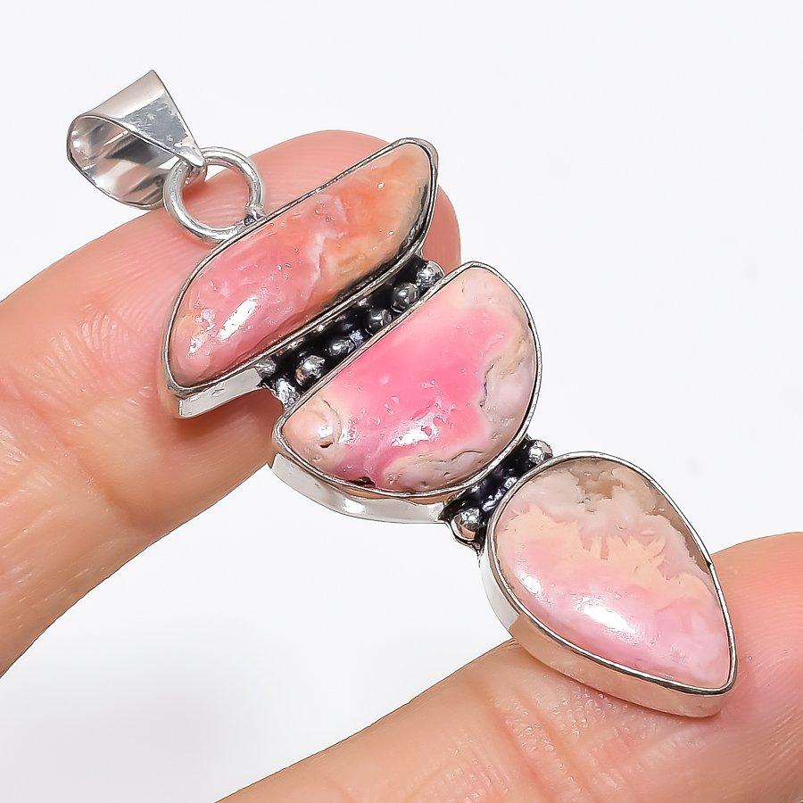 Rhodochrosite Gemstone Handmade 925 Sterling Silver Jewelry Pendant 2.21" KJ-9