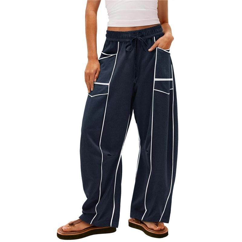 Women's Loose Wide-leg Pants, Summer Casual Pants, Drawstring Waist, Solid Color Simple Sweatpants