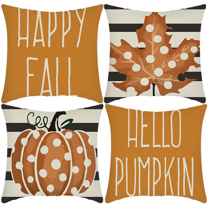 New Cross-cuddle Pillow Cover English Letters Thanksgiving Pumpkin Print Cushion Home Sofa Cushion Cover