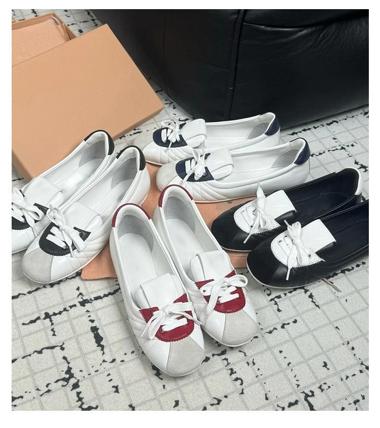 Home Forrest Gump training shoes 2025 spring and summer new French ballet flats round head lace-up splicing single shoes women