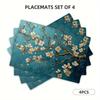 4/6pcs Almond Flower Green Pattern Placemats, Heat-Resistant Table Mats, Durable and Easy-to-Clean Dining Table Protectors, Perfect for Kitchen and