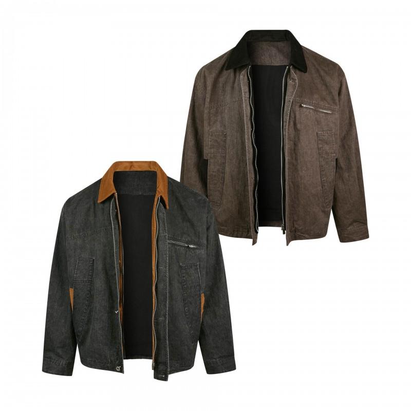 Mens Vintage Washed Cotton Blend Jacket Loose Fit Casual Outerwear