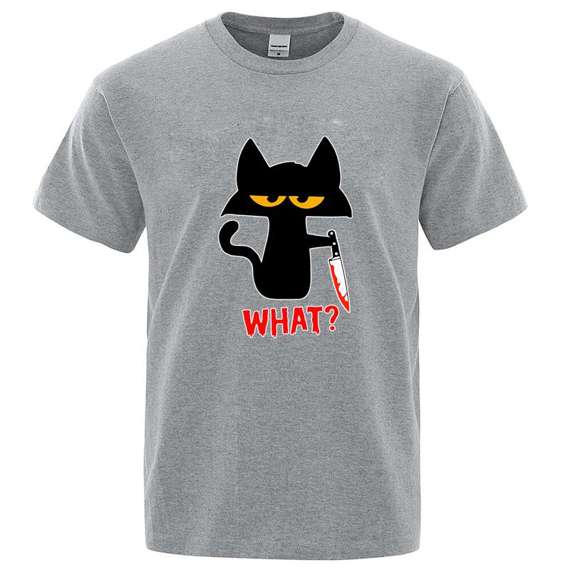 Men's T-shirt High Quality Cotton Blend Funny Knife Cat Printed Casual Loose Cool for Men T-Sh