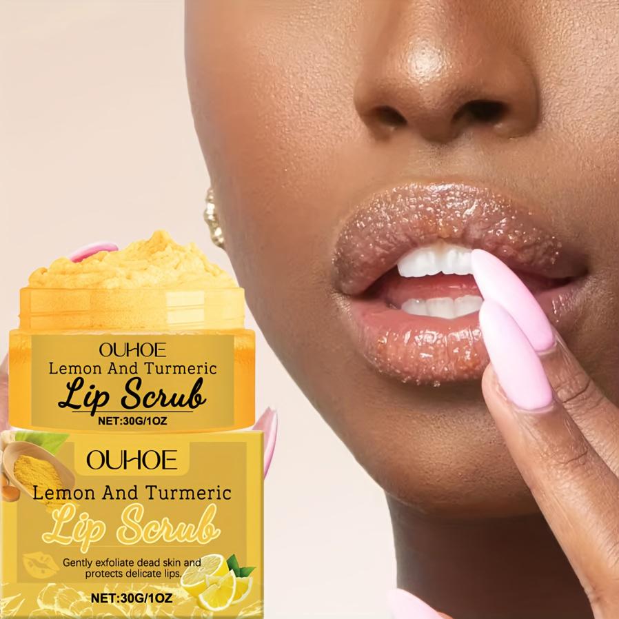 Turmeric Lemon Lip Scrub with Turmeric Root Lemon Fruit and Aloe Vera Extracts Fine Texture Deep Hydrating Moisturizing Gently Exfoliates Softens Lips