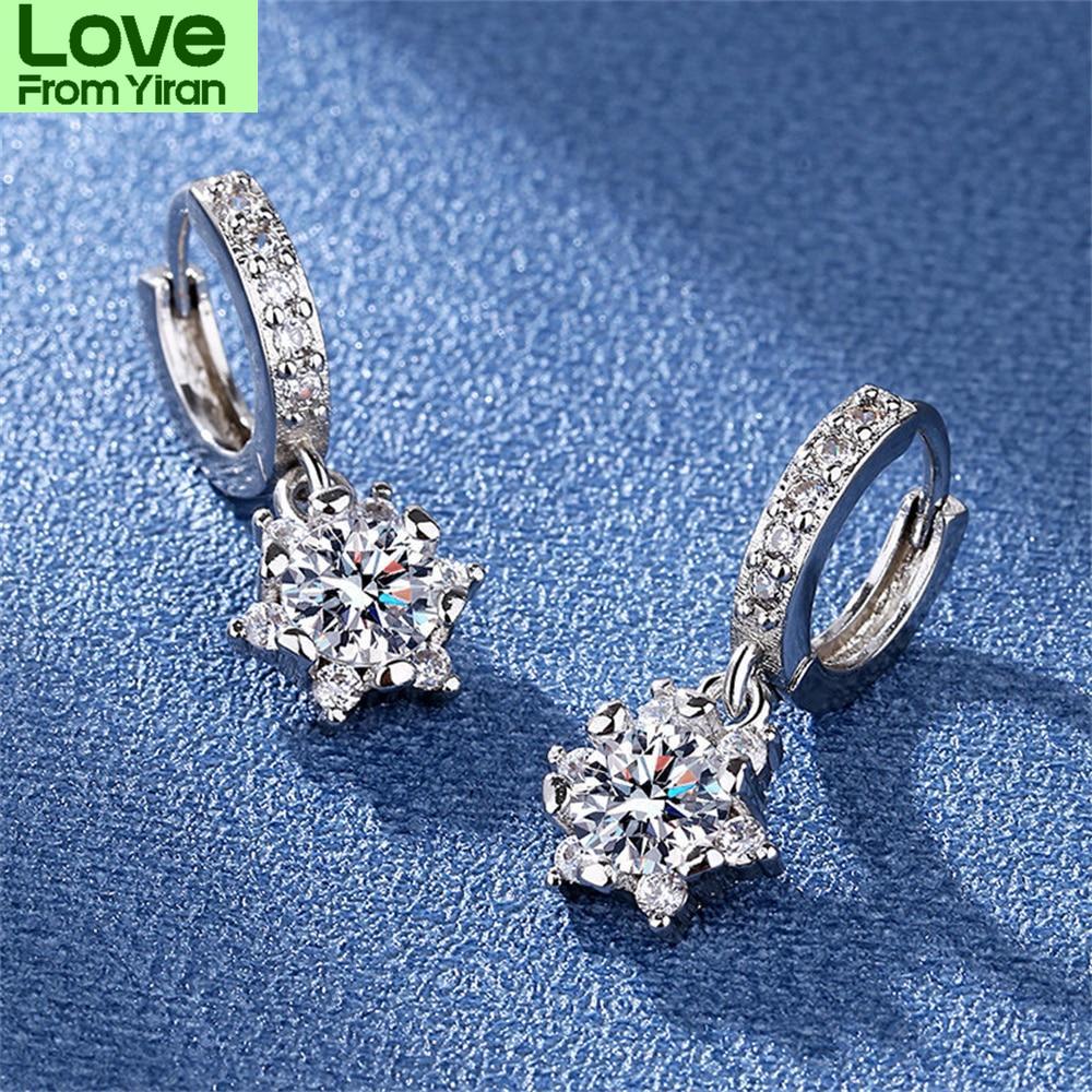 Women Earring Pendant 925 Silver Micro -Inlaid Zircon Full Diamond Creative A Pair Ear Studs Piercing Hoops Earrings Jewelry