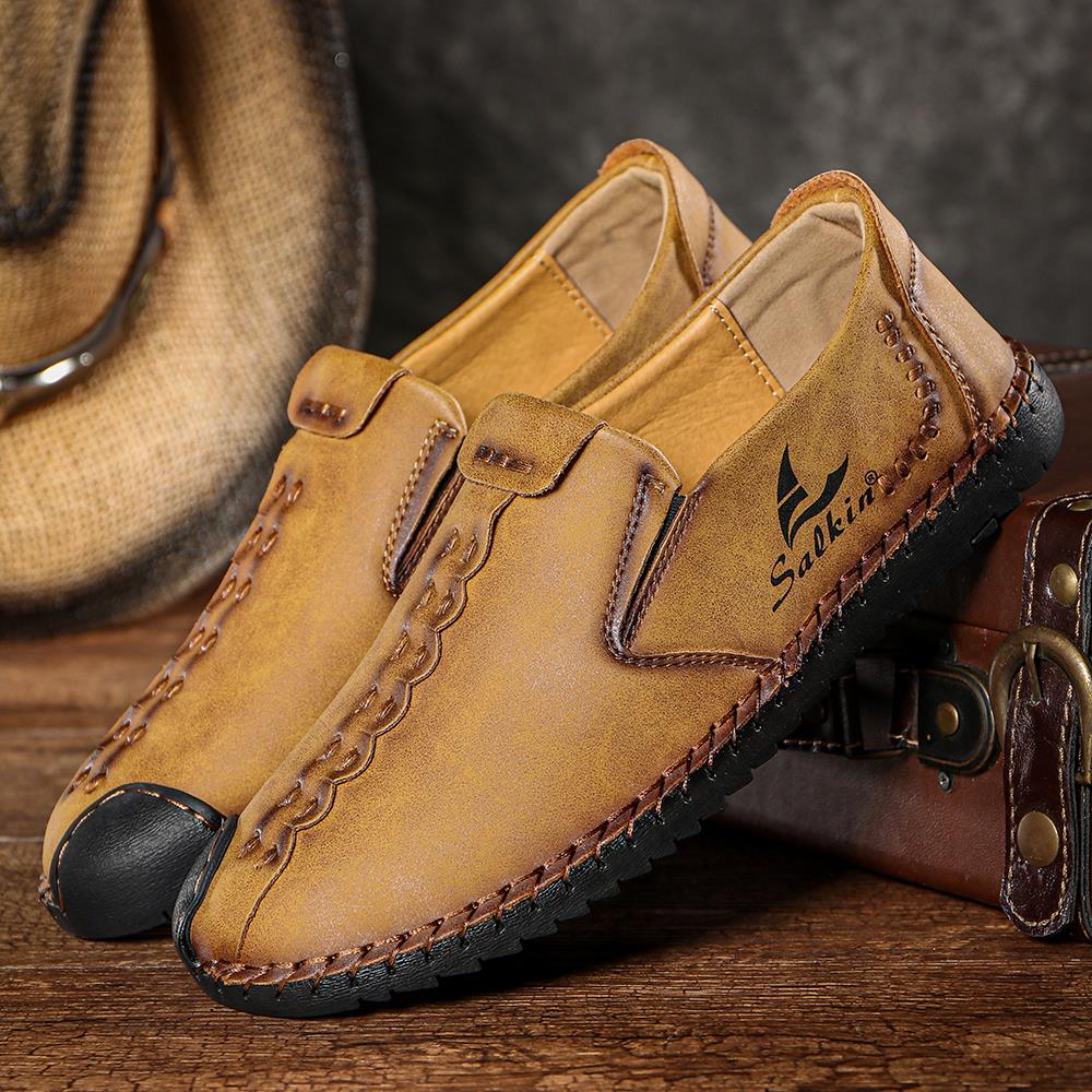 Hand Stitching Split Leather Shoes Men Loafers Comfy Soft Sole Casual Shoes Moccasins Man Flats Shoes