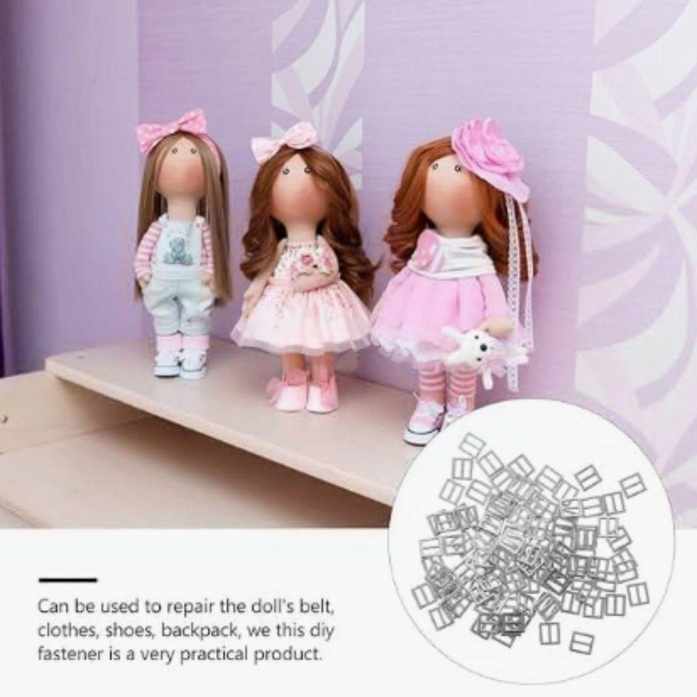 100pcs 4mm Miniature Doll Belt Buckles Sliver Rectangle Adjuster  for Sewing Accessories
