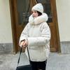 Mujer Otoño Invierno Color Sólido Acolchado de Algodón Grueso Abrigo Chaqueta con Capucha Cálido Piel Real