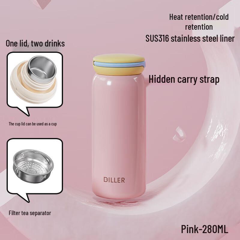 Dilebell Pink 280ML Stainless Steel Insulated Tea Mug