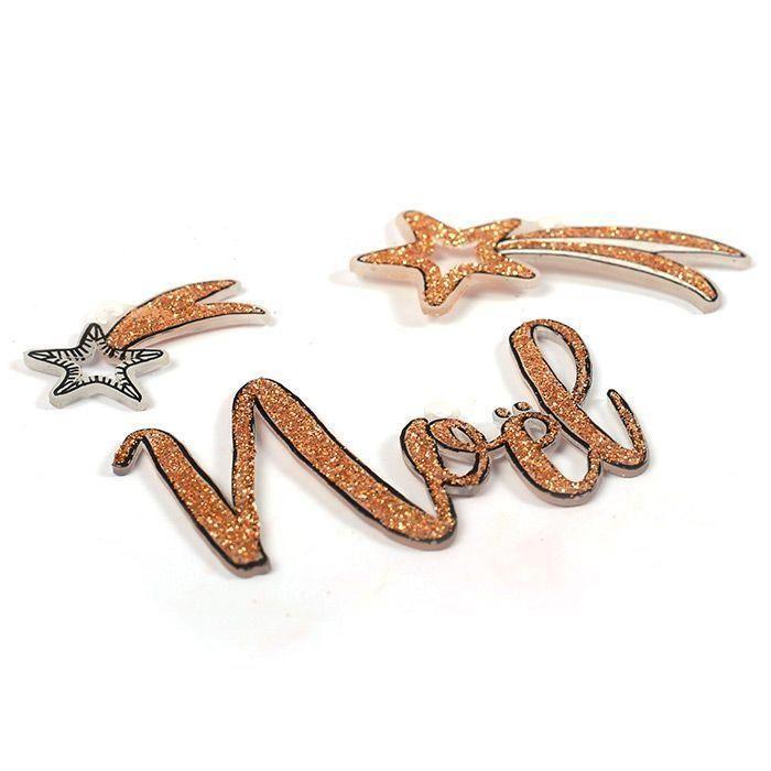 Kit de loisirs créatifs - Plastique dingue - Décorations de Noël - 8 formes pailletées - Transparent - Doré